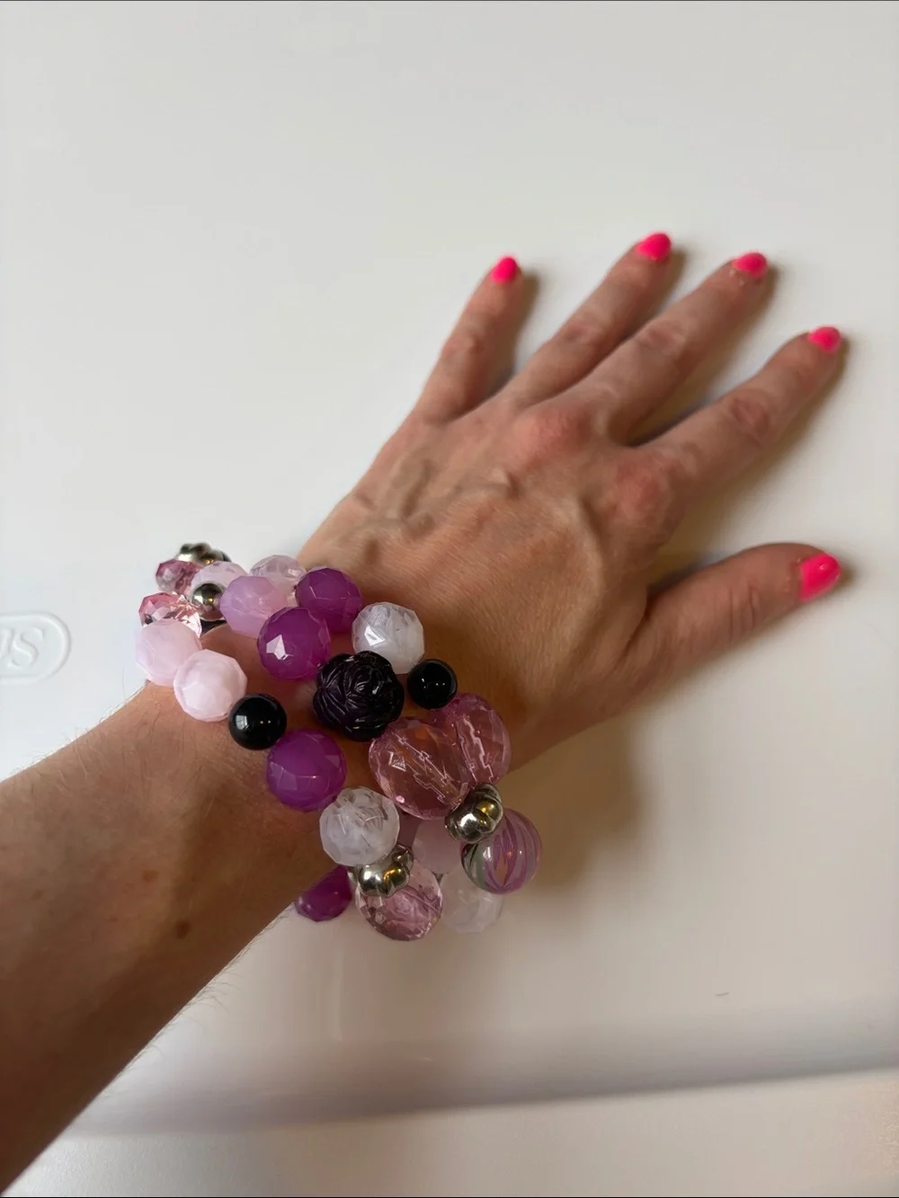 Handcrafted Pink & Purple Beaded Stretch Bracelet Stack